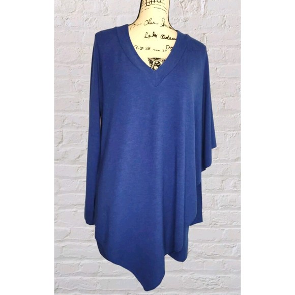 Soft Surroundings LG Tunic Sweater Top Madeline Blue Draped Lagenlook - Picture 3 of 6